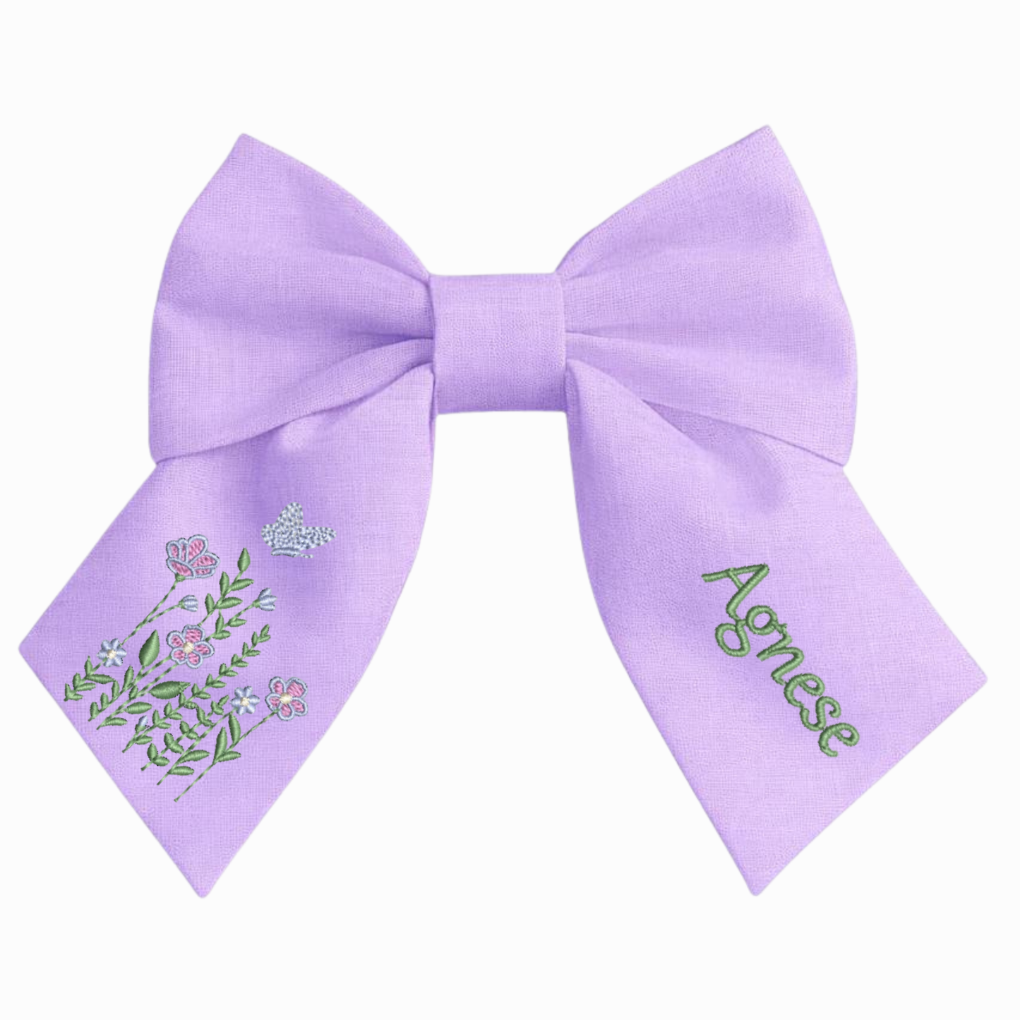 Personalised linen bow with embroidered customer name
