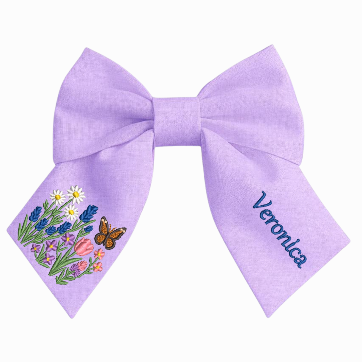 Personalised linen bow with embroidered customer name