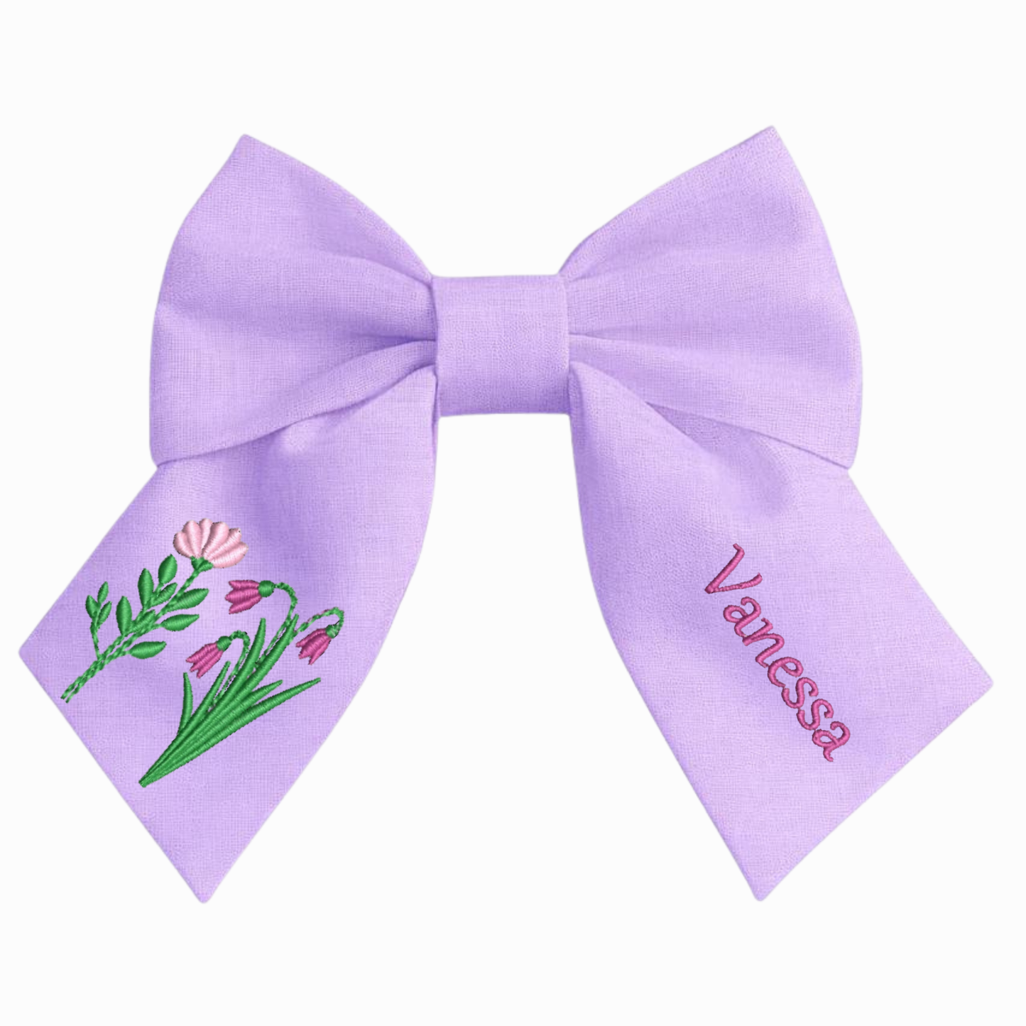Personalised linen bow with embroidered customer name