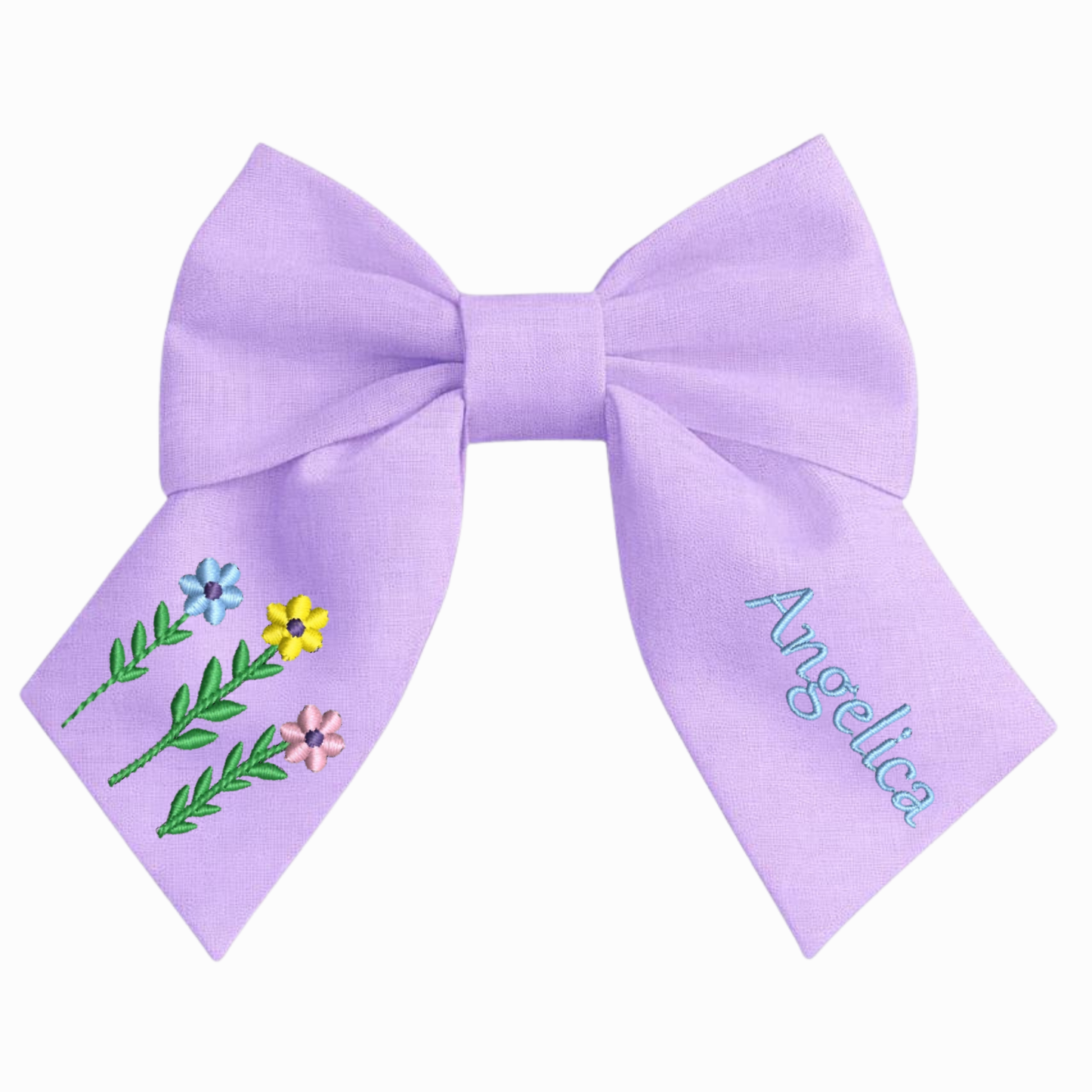 Personalised linen bow with embroidered customer name
