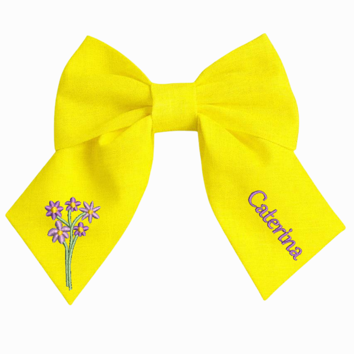 Personalised linen bow with embroidered customer name
