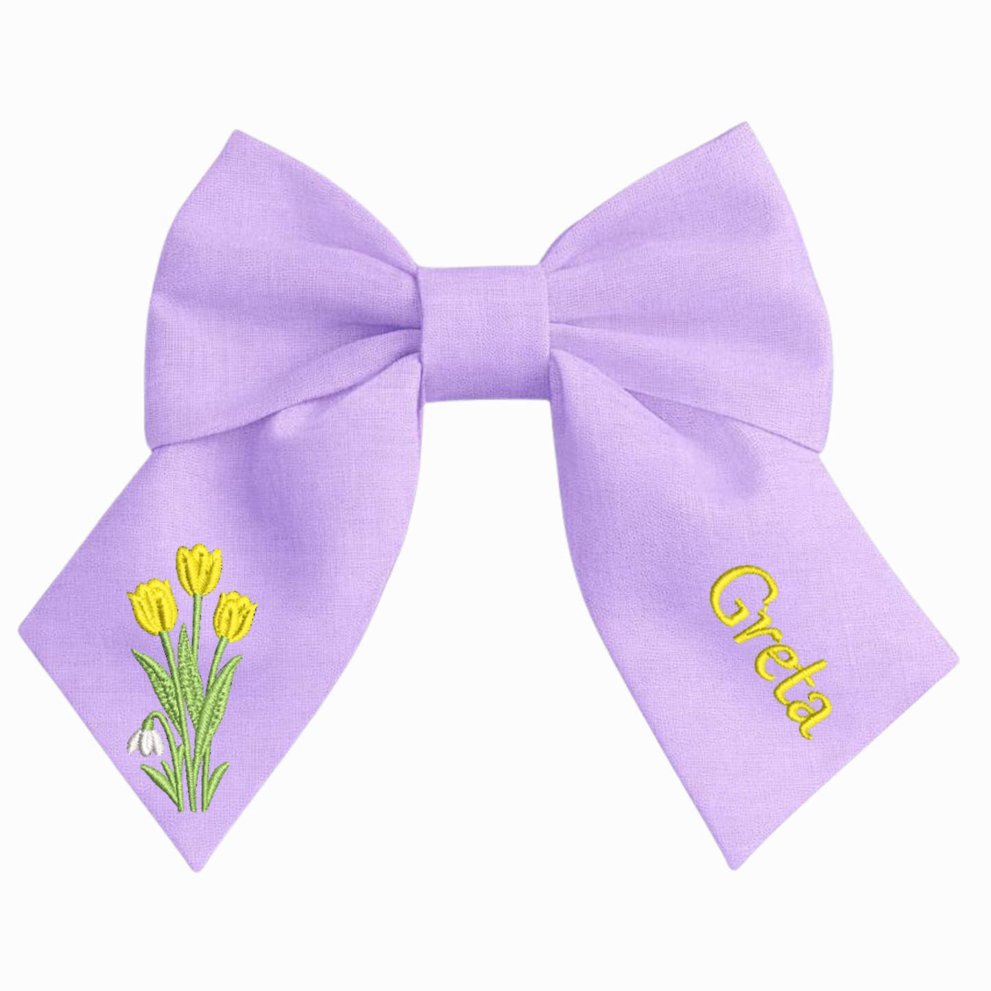 Personalised linen bow with embroidered customer name