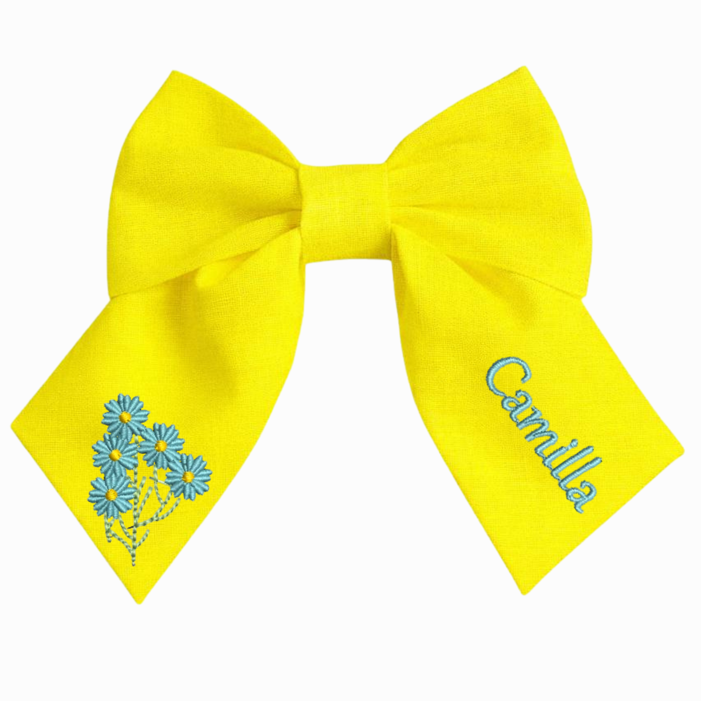 Personalised linen bow with embroidered customer name