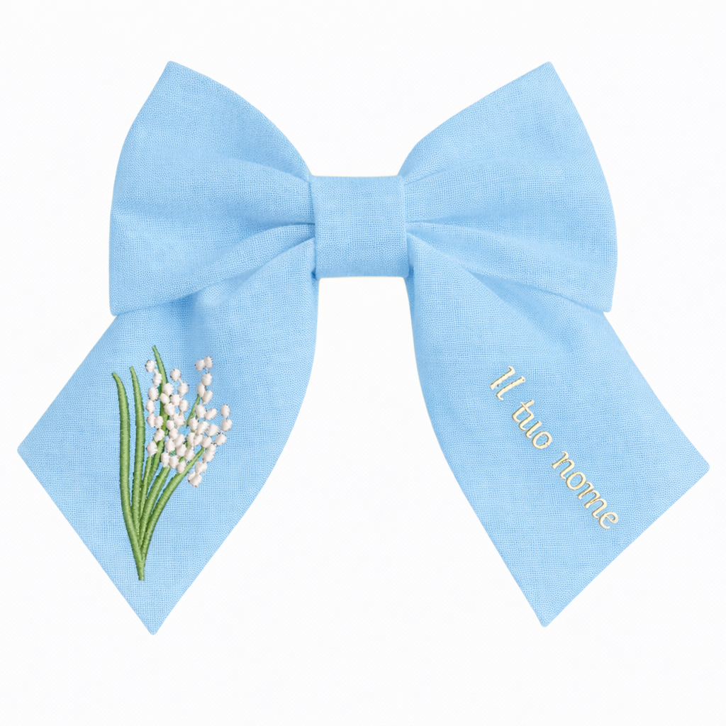 Personalised linen bow with embroidered customer name
