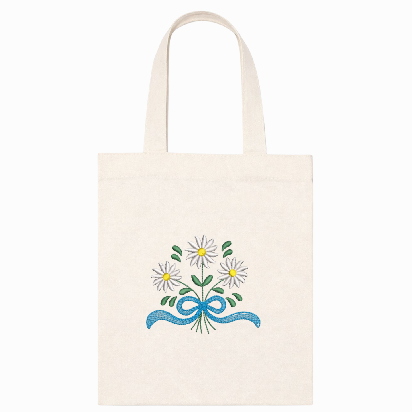 Canvas Shopper-Tasche mit Blumenstickerei Gänseblümchen-Einkaufstasche, handgefertigt in Italien