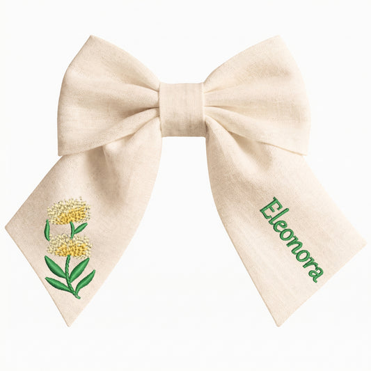 Fiocco in lino personalizzato con nome del cliente ricamato