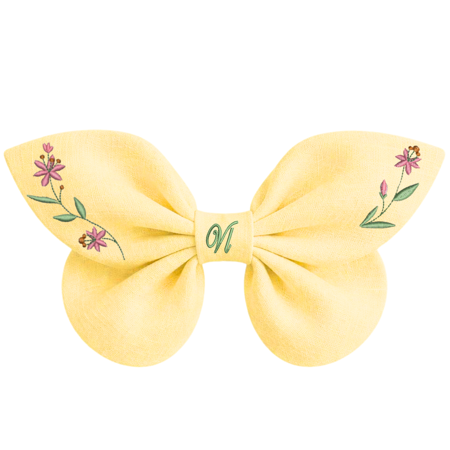 Fiocco per capelli giallo in lino con ricamo floreale Fiori Incantati