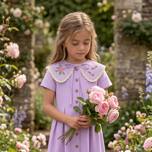 Lilac linen collar with rose embroidery – handmade