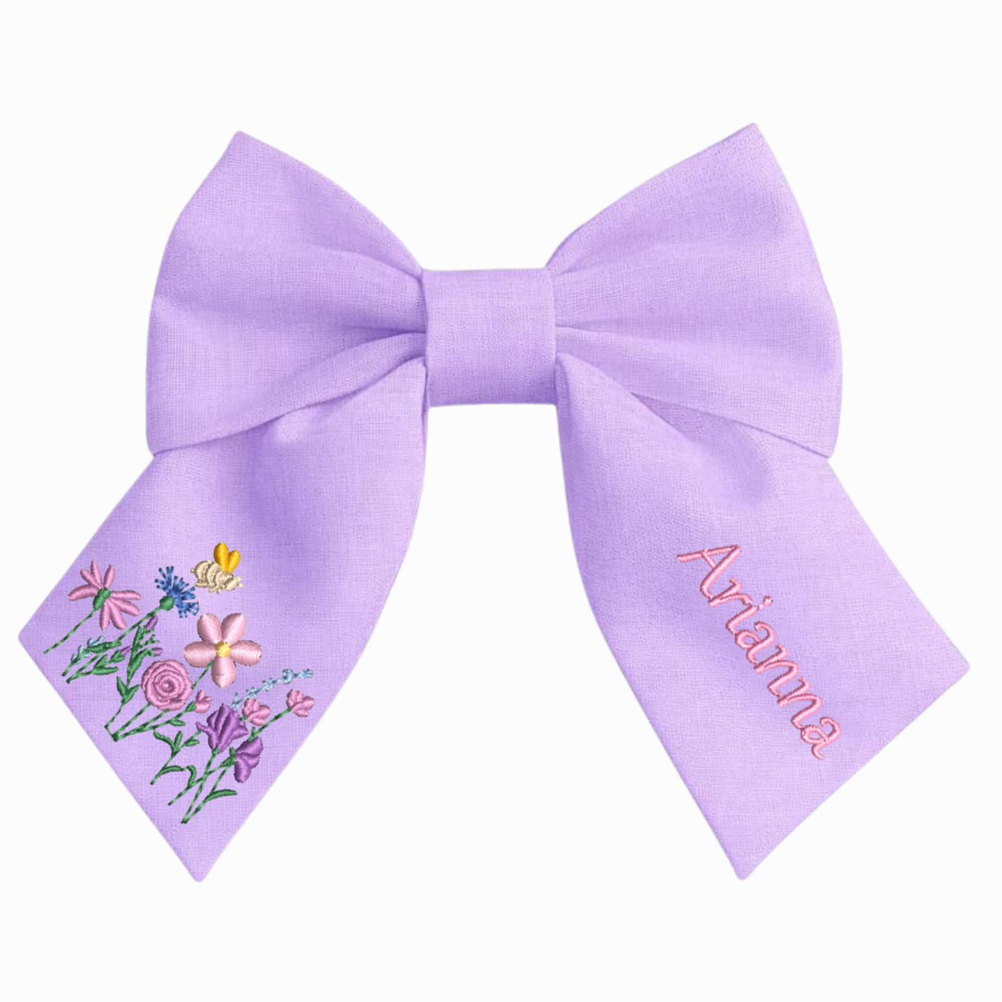 Personalised linen bow with embroidered customer name