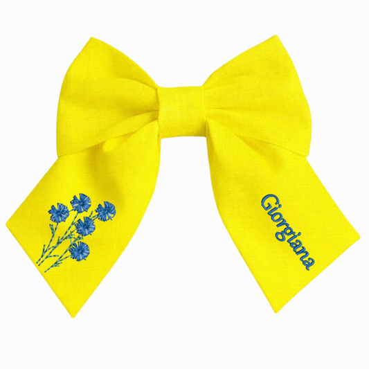 Fiocco in lino personalizzato con nome del cliente ricamato