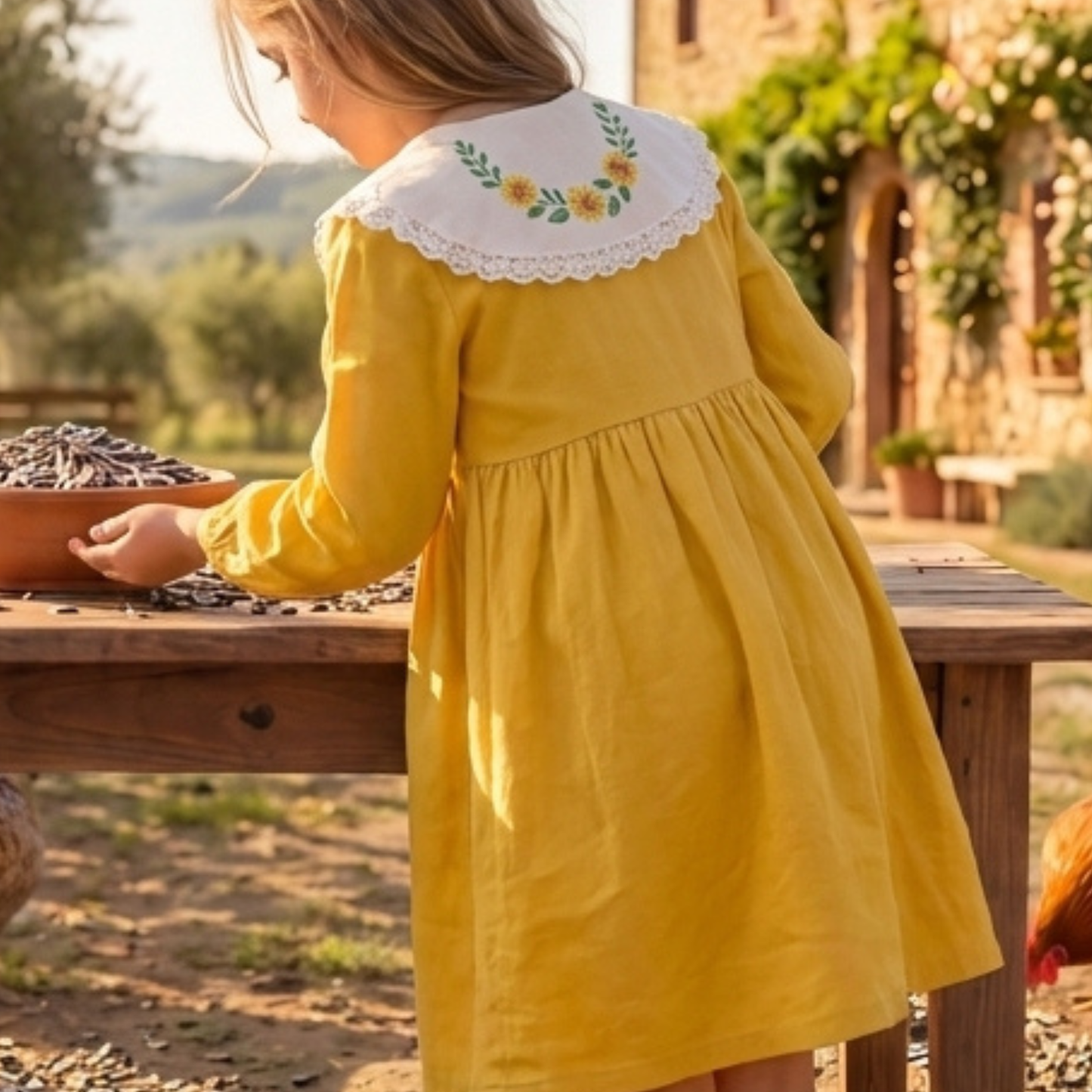 Colletto in Lino Ricamato Stile Cottagecore e Toscano, Colletto Peter Pan con Pizzo, Accessorio Delicato per Abiti e Camicie Bambina