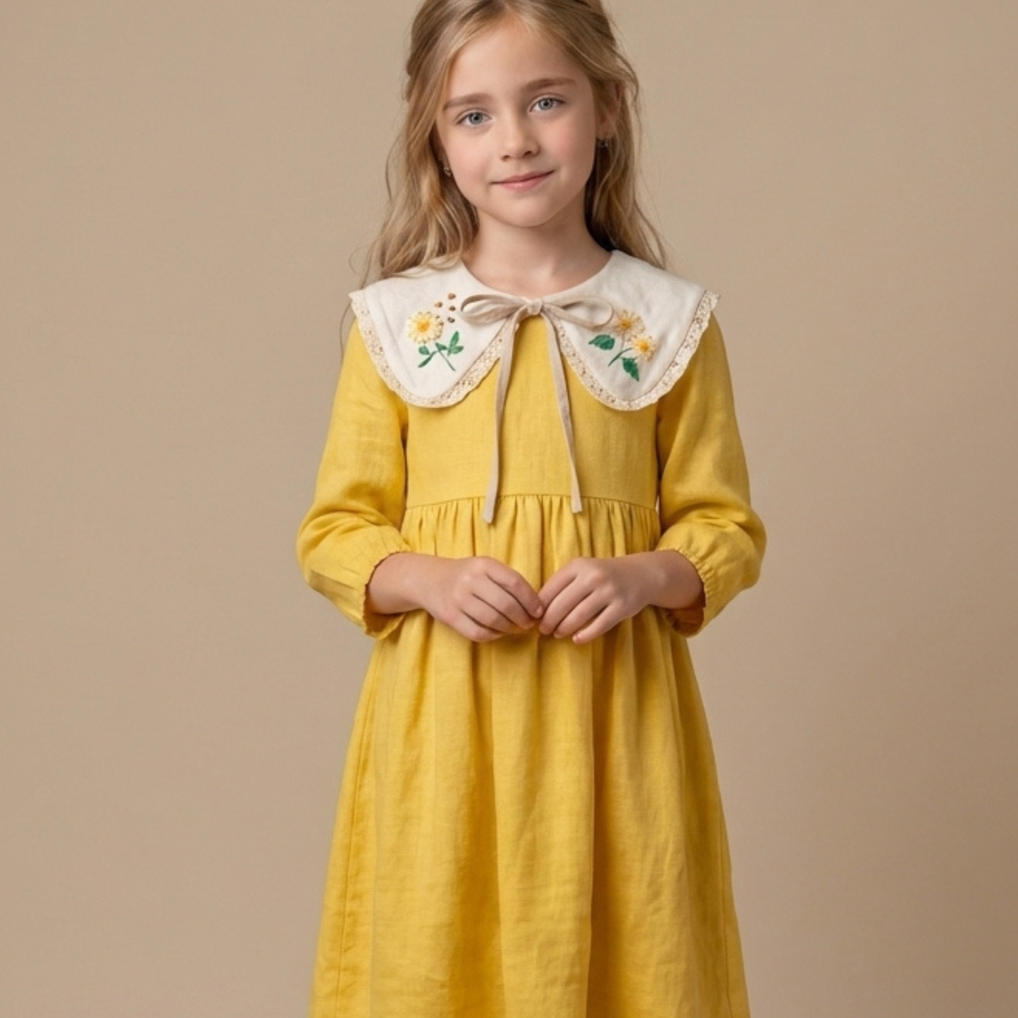 Colletto in Lino Ricamato Stile Cottagecore e Toscano, Colletto Peter Pan con Pizzo, Accessorio Delicato per Abiti e Camicie Bambina