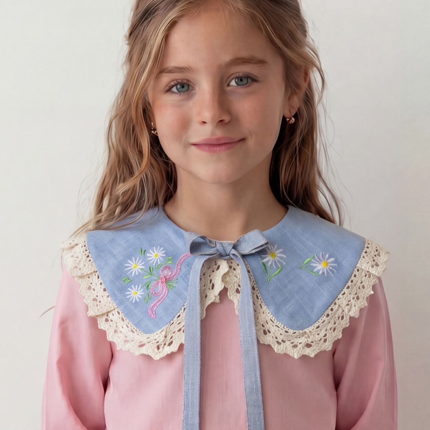 Bestickter Cottagecore & Toskana Leinenkragen, Peter-Pan-Kragen mit Spitze, Zartes Accessoire für Kleider und Hemden Mädchen