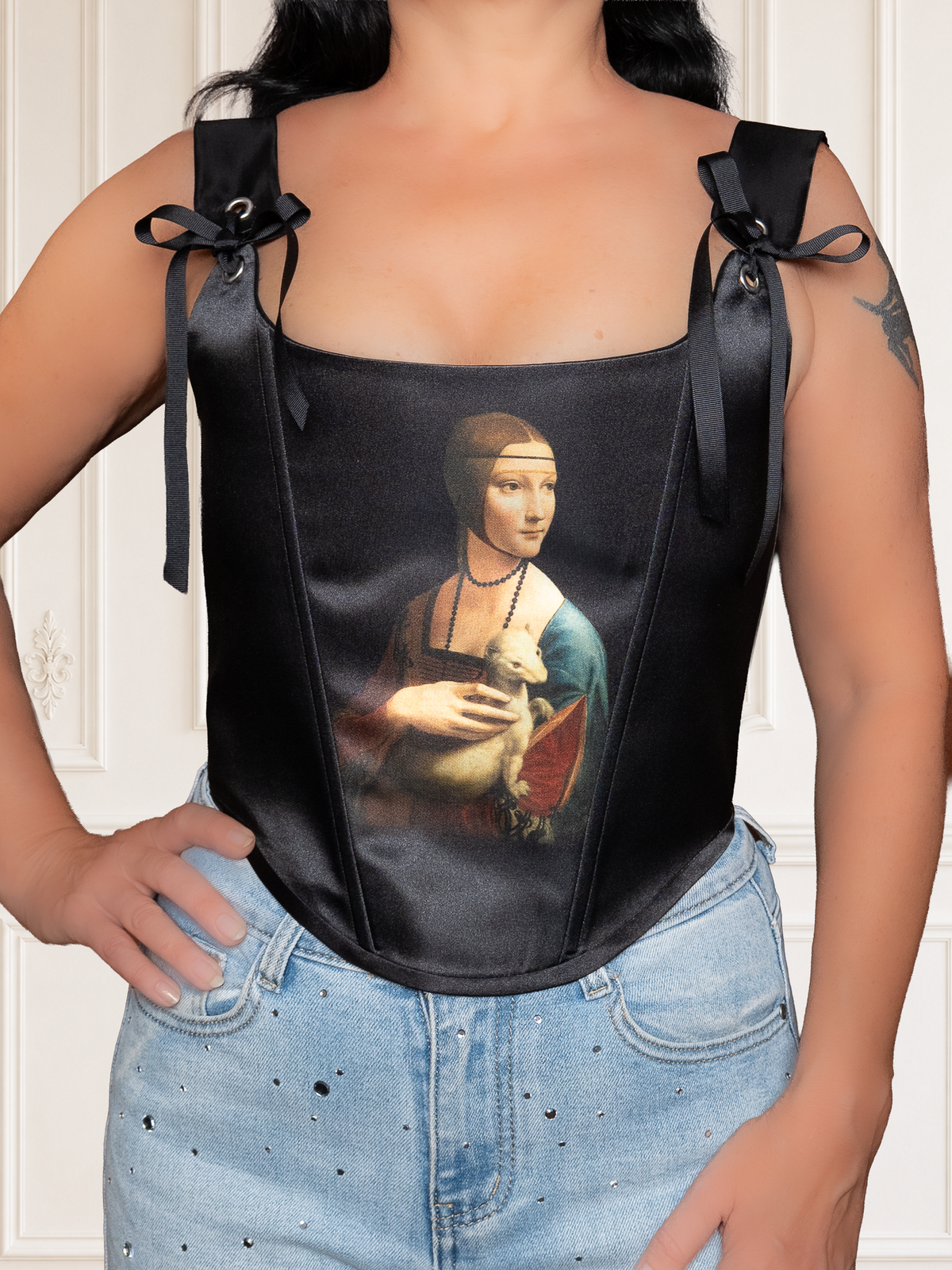 Lady with an Ermine Art Corset Top Renaissance Portrait Black Corset