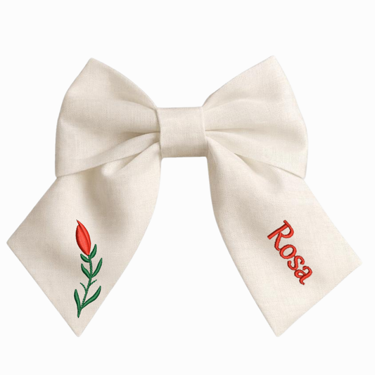 Fiocco in lino personalizzato con nome del cliente ricamato