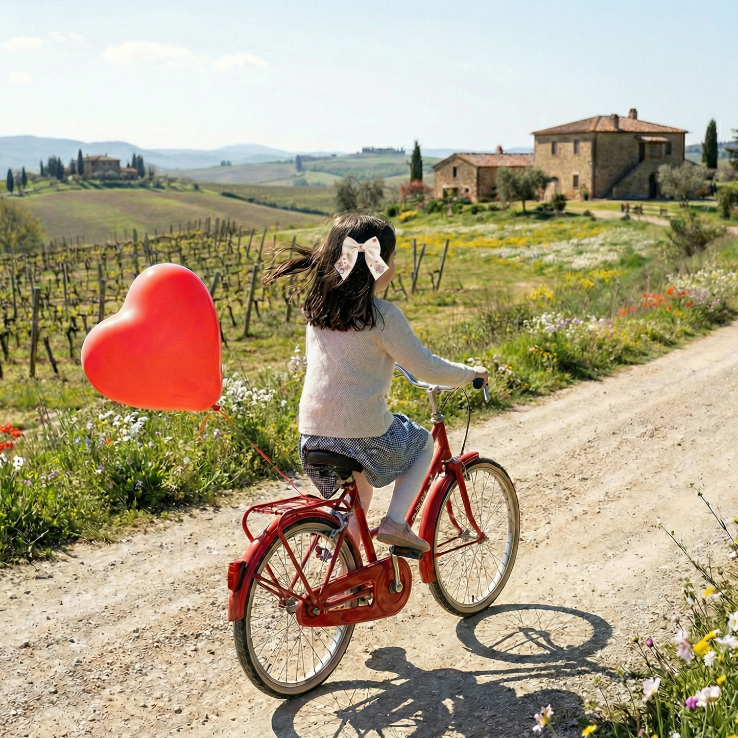 Fiocco in lino con ricamo “Bicicletta e fiori”
