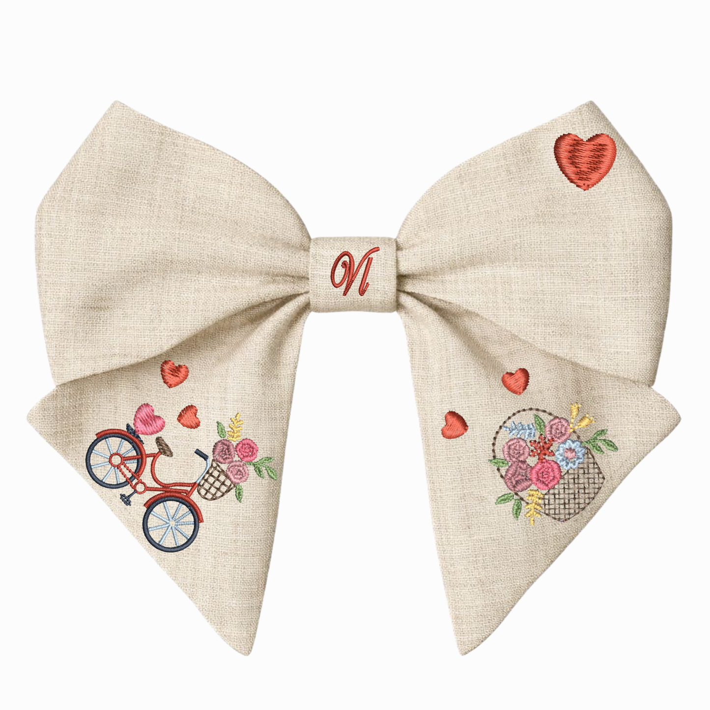 Leinenband mit Stickerei „Fahrrad und Blumen“