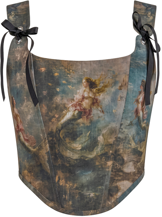 Vintage Mermaid Art Print Linen Corset