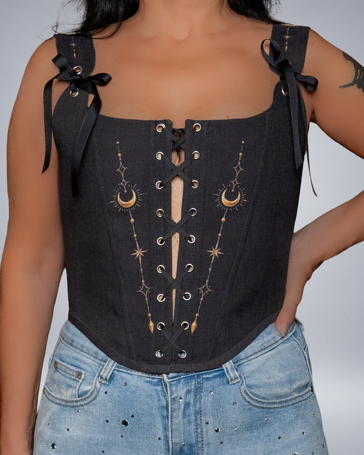 Celestial Moon Lace-Up Linen Corset