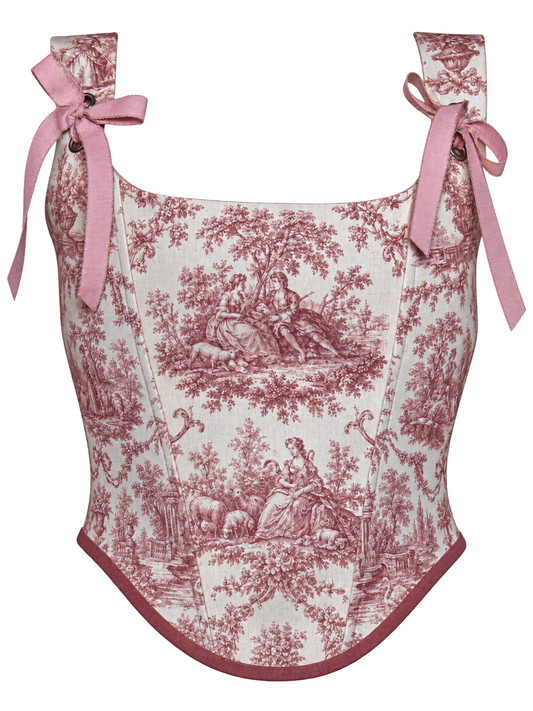 Pink Toile de Jouy Corset Top Romantic Vintage Inspired Corset