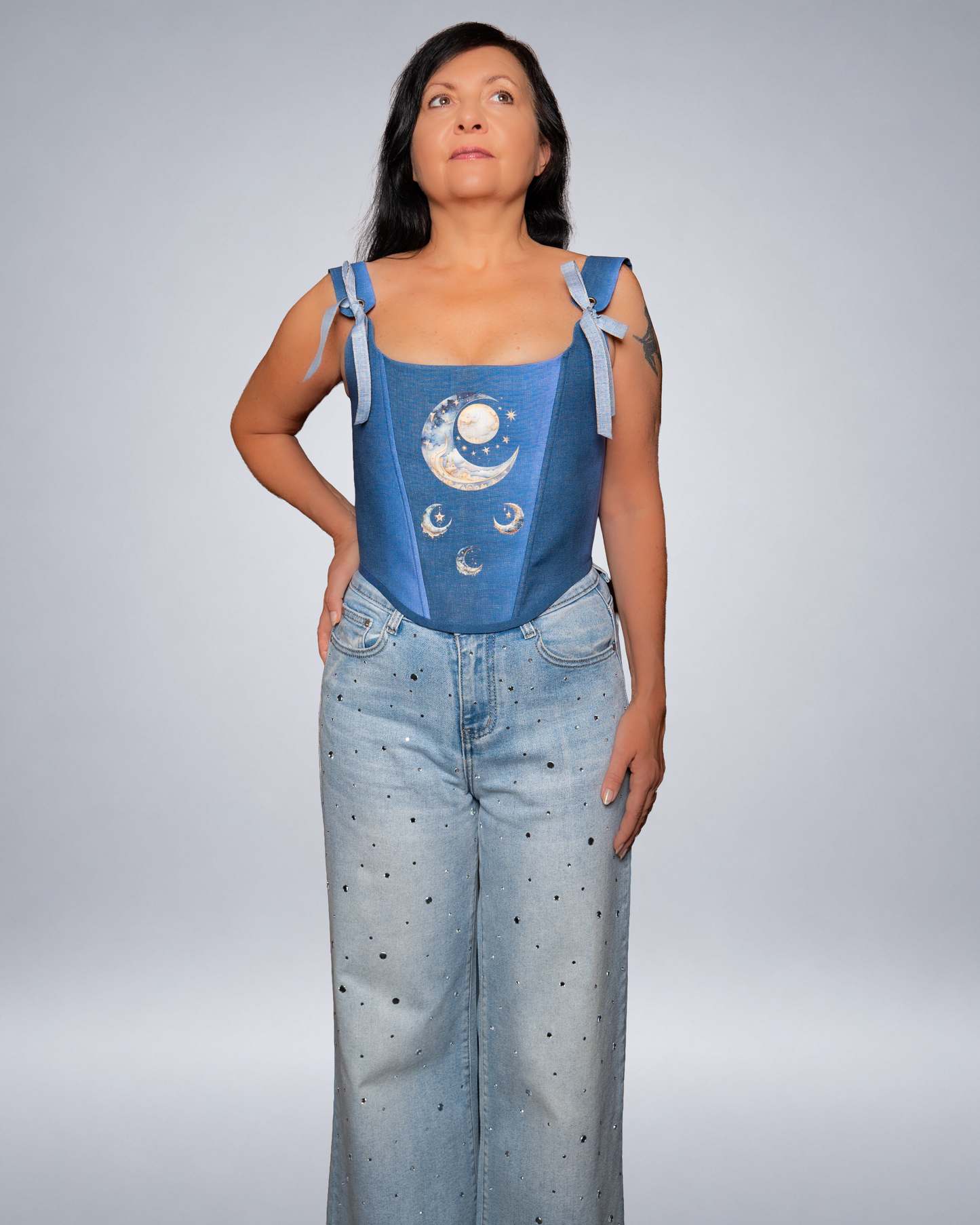 A romantic blue linen corset