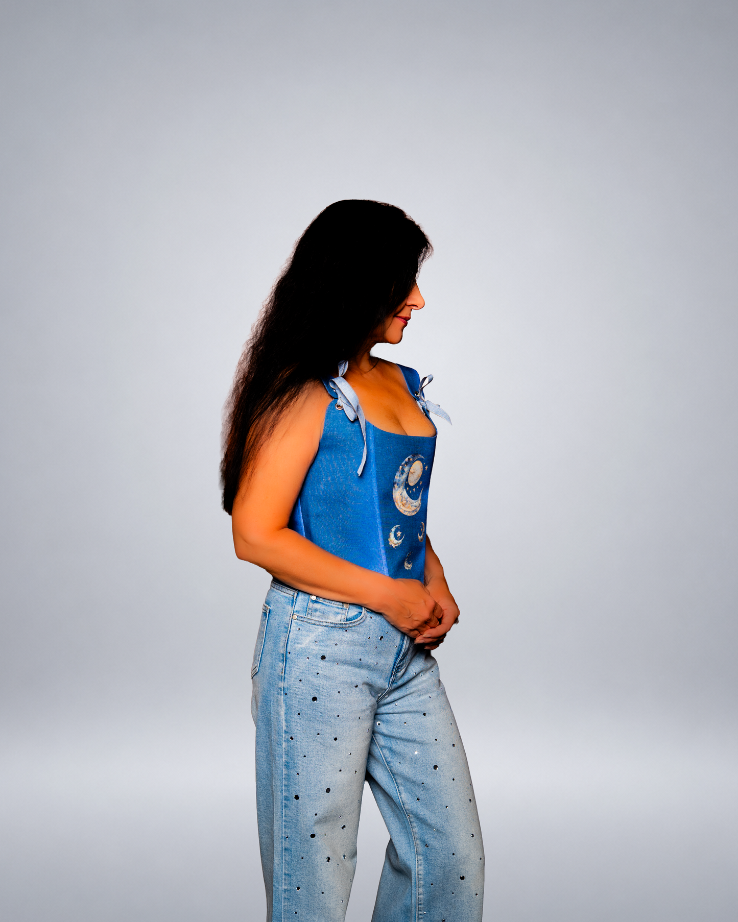 A romantic blue linen corset