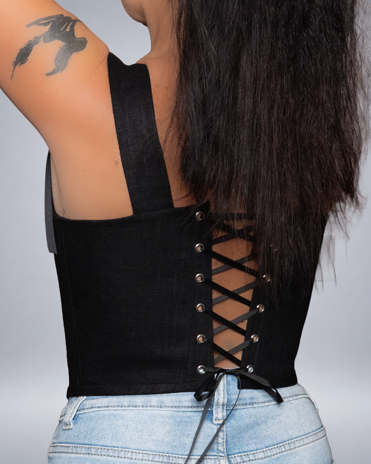 Black Corset Top with Front Lace-Up