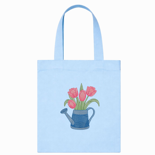 Shopper in Canvas Azzurro con Tulipani Borsa Artigianale