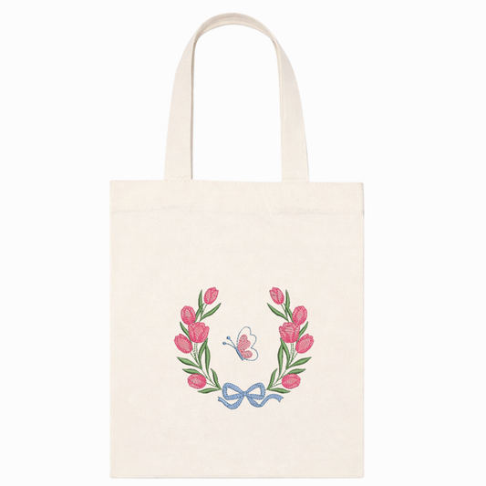 Borsa Shopper con Ricamo Tulipani Fatto a Mano in Italia
