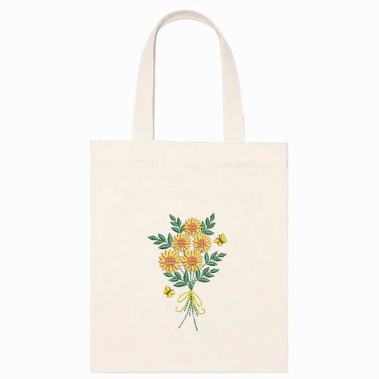 Shopper in canvas con ricamo floreale – Borsa naturale con girasoli VIADALINNO