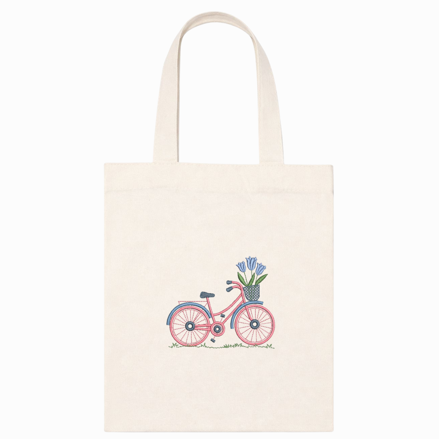 Canvas Shopper Bag with Embroidered Bicycle and Tulips Handmade in Italy