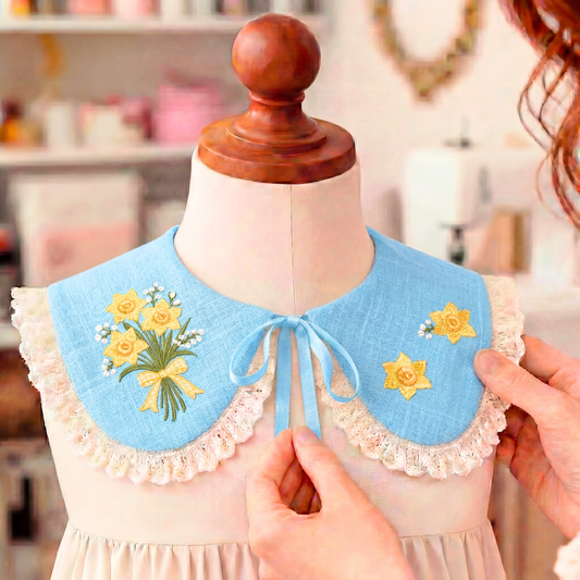 Embroidered Linen Collar for Girls – Daffodils