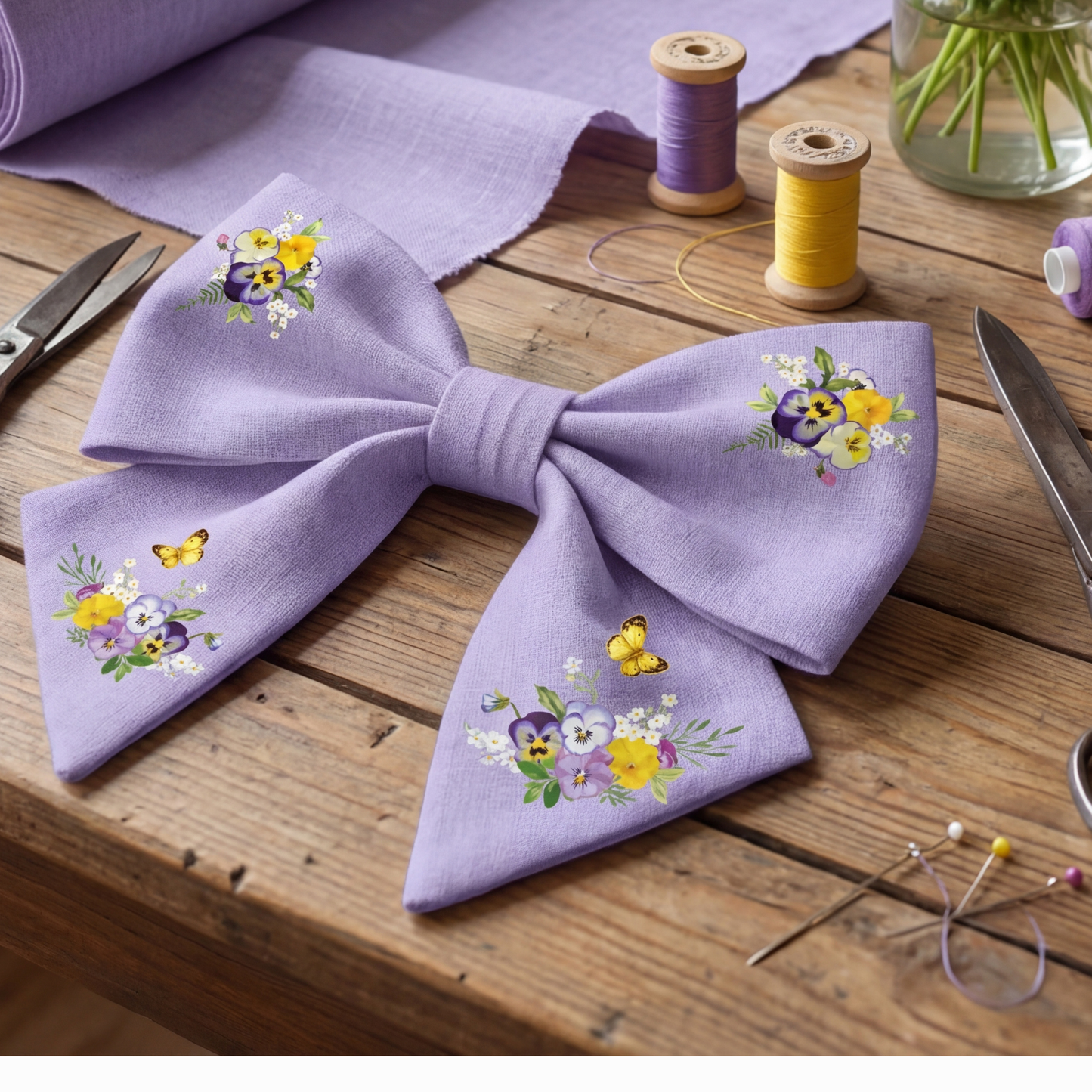 Lila Leinenband mit Blumen- und Schmetterlingsdruck
